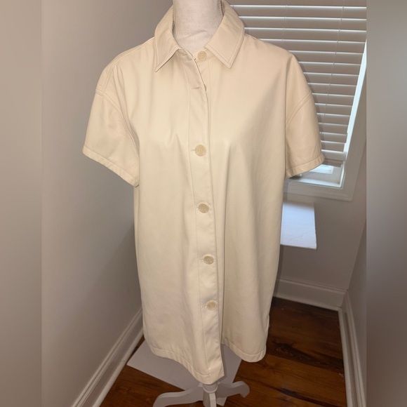 Bagatelle Faux Leather Collared Shirt Dress Buttons Cream size Large - Picture 1 of 8